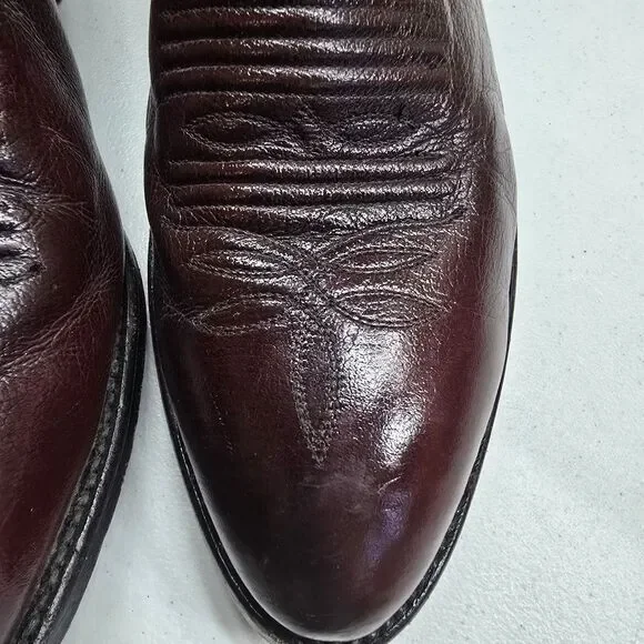 Vintage J. Chisholm Cowboy Western Boots Black Cherry Mens 12 EE 11220 USA Made - Picture 11 of 16